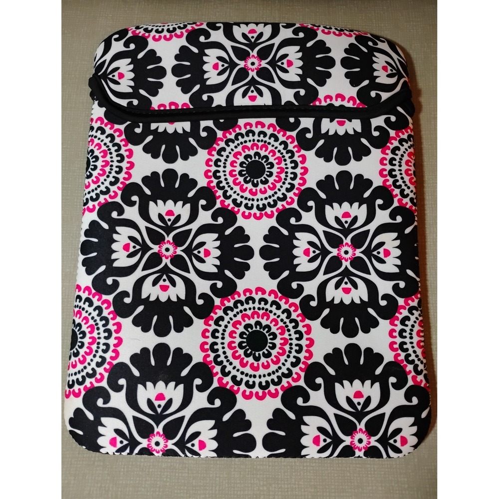Thirty One Tablet Sleeve Black White Pink Damask Pattern Protective Case